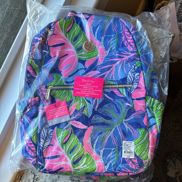NWT Lilly Pulitzer Sport Large Polyester Backpack Blue Grotto Beleaf In Yourself - Picture 3 of 6